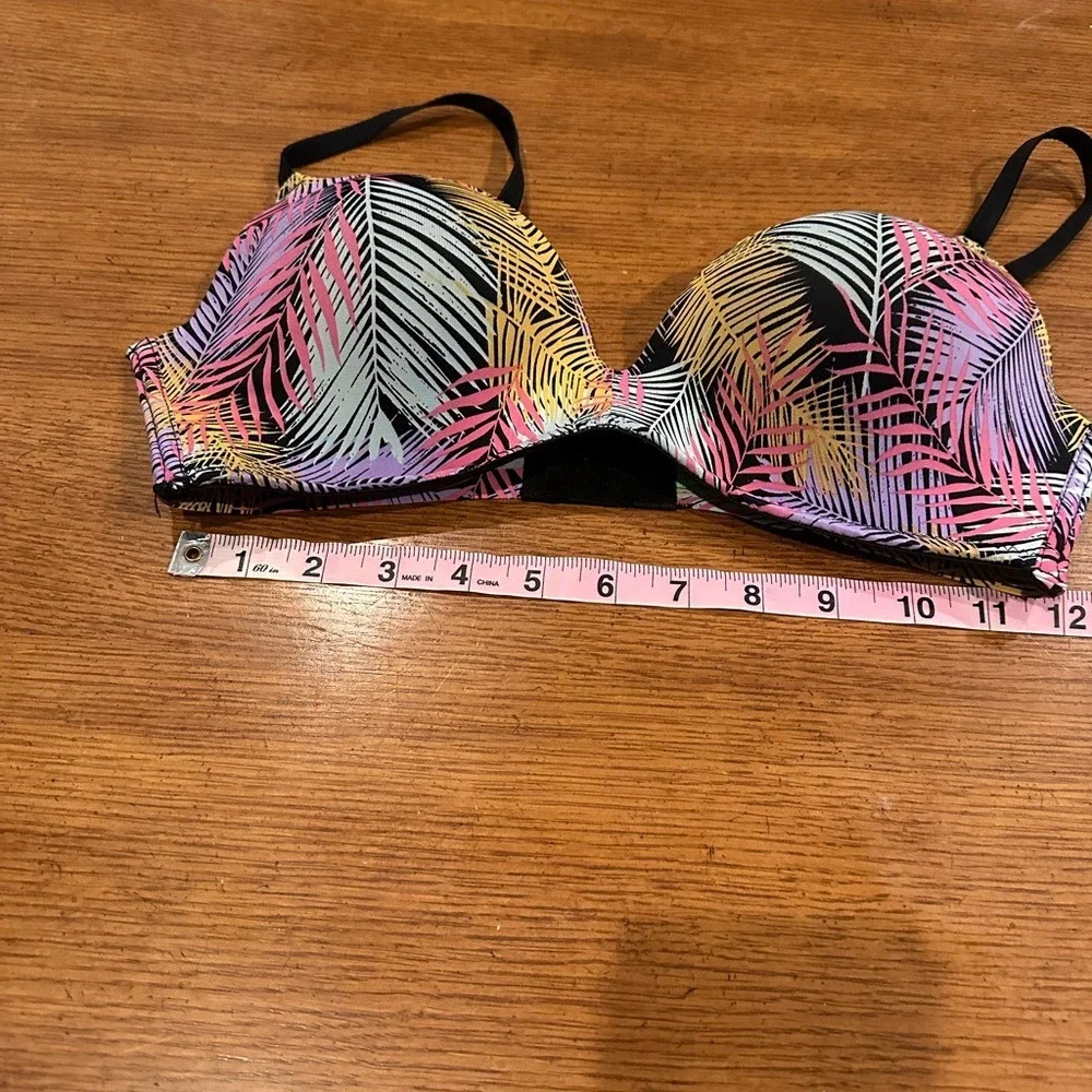 Palm Leaf Print Bra Black‎ Tropical Pink Yellow Lined Adjustable Straps